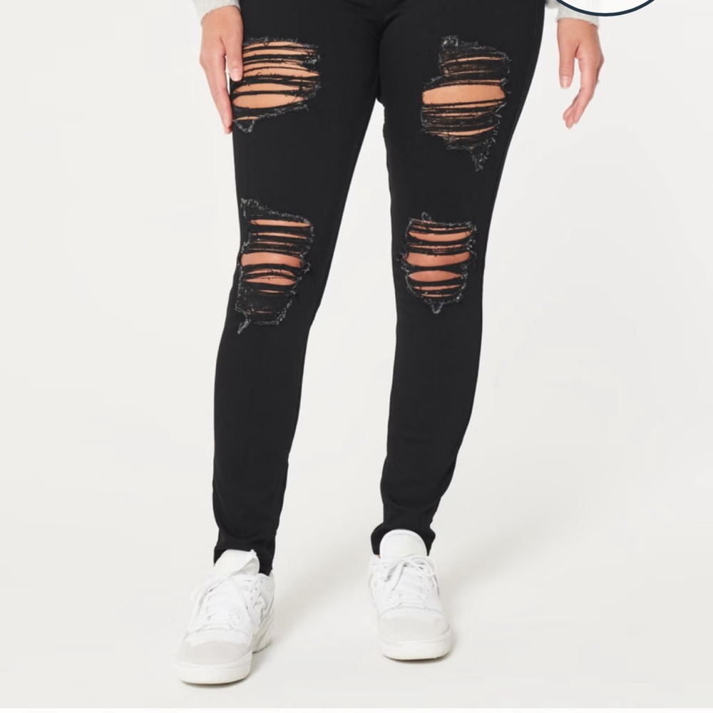 Curvy High Rise Ripped Black Super Skinny Jeans